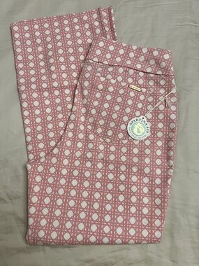 Spartina 449 Womens Pink White Geometric Cane Print Pull On Pants Size L NWT